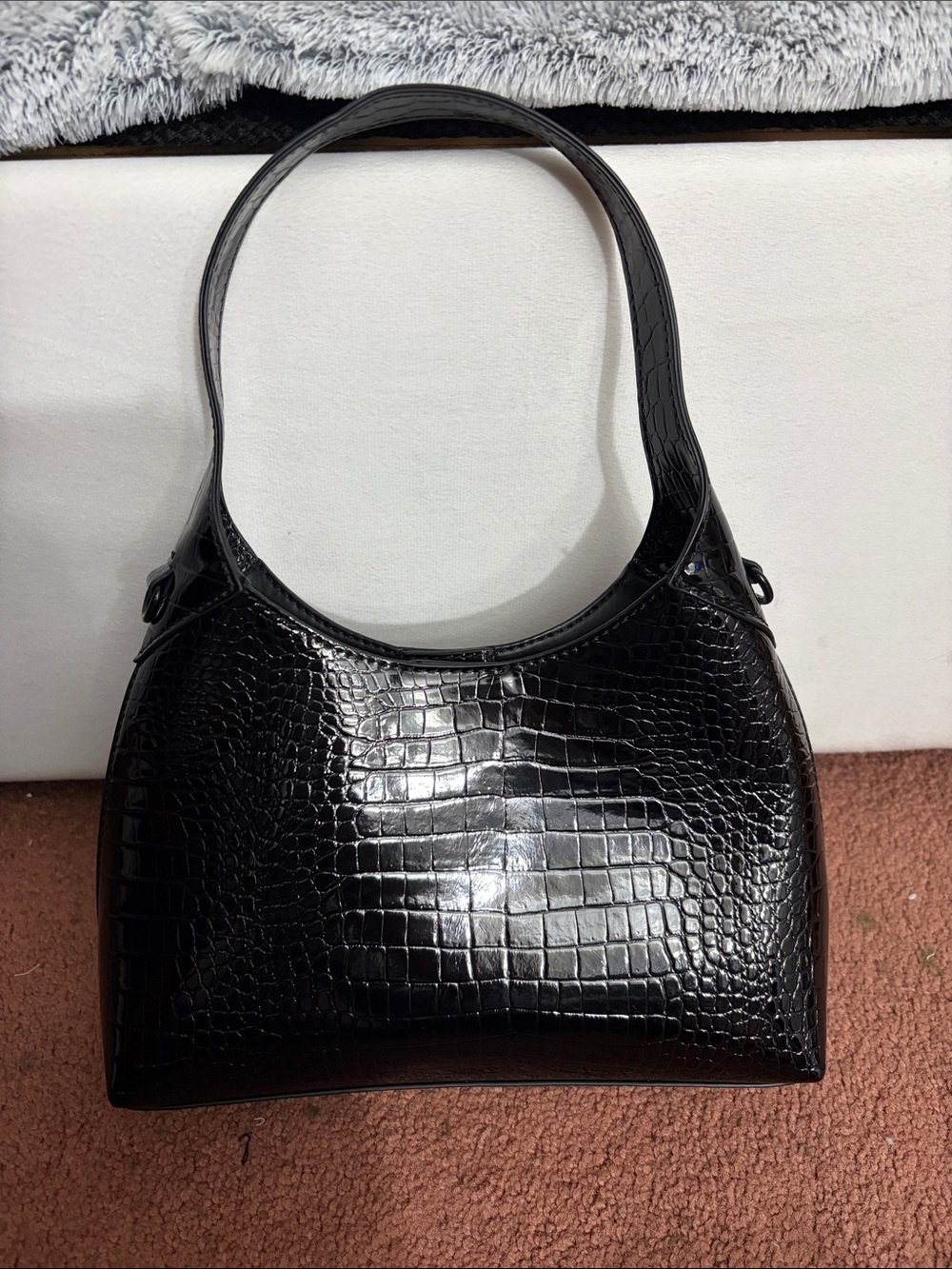 Aldo Black Croc-Embossed Shoulder Bag